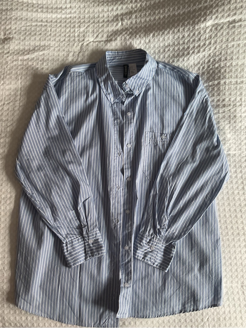 Women’s H&M Light Blue and White Striped Button-Down Shirt